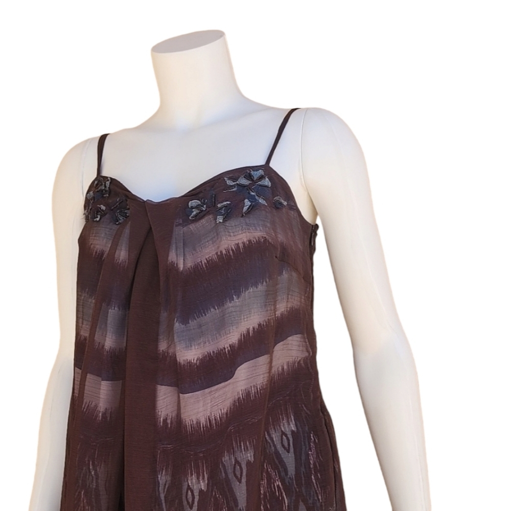 LULU LULUMARI Bubble Hem Peplum Mini Dress M Ruched Sheer Embroidered Overlay - Picture 7 of 15